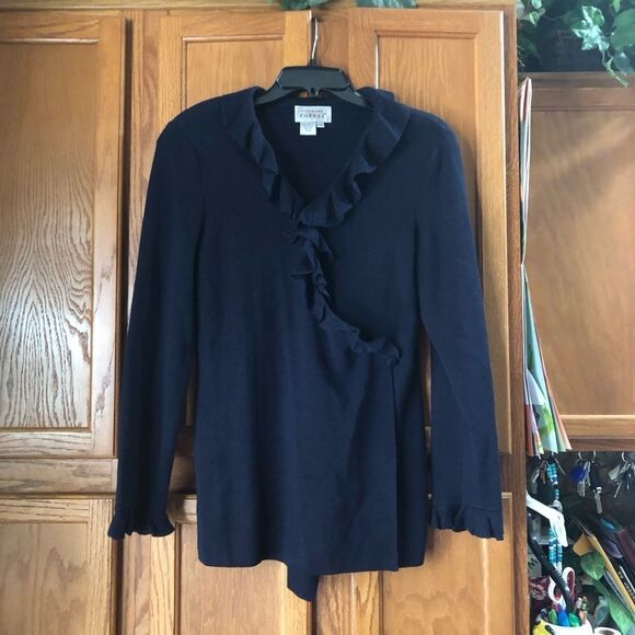 Adrianna Papell Ruffle Wool Blend Wrap Cardigan - M - Picture 1 of 9
